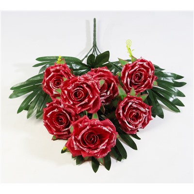 Букет розы "Шик" с листом пальмы 7 цветков