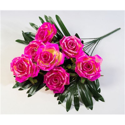 Букет розы "Шик" с листом пальмы 7 цветков
