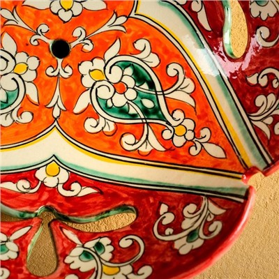 Фруктовница Риштанская Керамика "Цветы",  26 см, красная