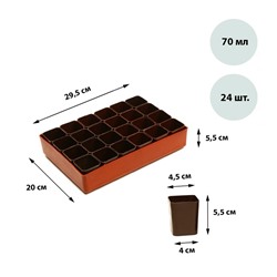Набор для рассады: стаканы по 70 мл (24 шт.), поддон 29,5 × 20 см, МИКС