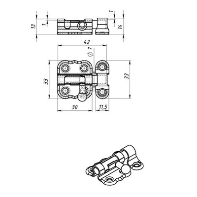 Задвижка накладная ТУНДРА ЗТ-2-30, полимер коричневый, 1 шт.