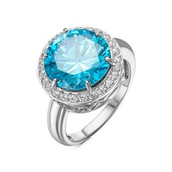 Серебряное кольцо с фианитом голубого цвета  - 1181