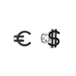 Серебряные пусеты "Доллар и Евро" с черной эмалью - 918