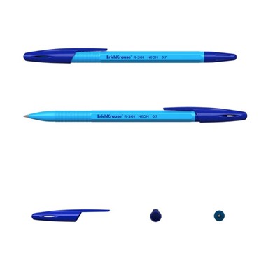 Ручка шариковая ErichKrause R-301 Neon Stick, узел 0.7 мм, чернила синие, длина письма 2000 метров, микс