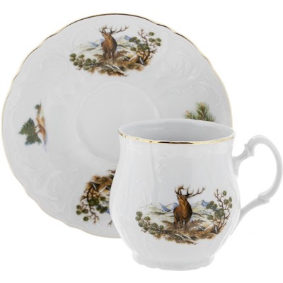 Чашка для чая 310 мл с блюдцем 160 мм Bernadotte, декор «Охотничьи сюжеты»