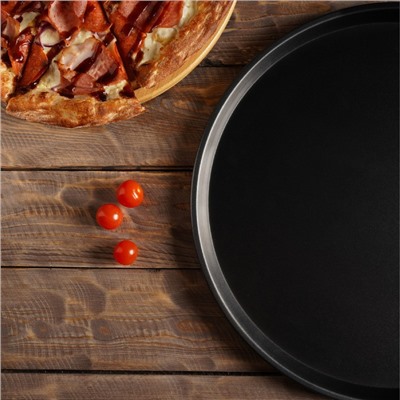 Форма для пиццы Magistro Pizzaiolo, 37×1 см, толщина 0,7 мм, антипригарное покрытие, цвет чёрный