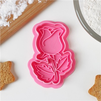 Форма для печенья «Роза», 7,5×5,5 см, штамп, вырубка, цвет розовый