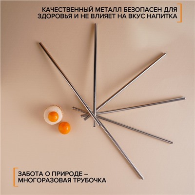 Набор металлических трубочек Straws, 6 шт, 21 см, сталь 304