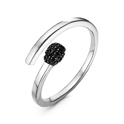 Серебряное кольцо "Спичка" с черными фианитами - 1194
