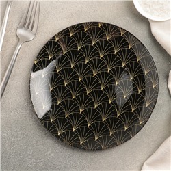 Тарелка стеклянная пирожковая Доляна «Золотое перо», d=17,5 см, цвет чёрный
