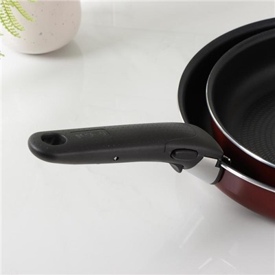Набор посуды Tefal Ingenio Red 5, 3 предмета: сковороды 22 см, 26 см, съёмная ручка, цвет бордовый