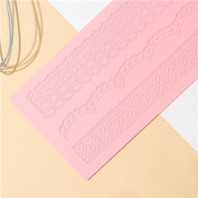 Силиконовый коврик для айсинга Доляна «Ретро», 40×12 см, цвет розовый