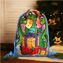 Мешок-рюкзак новогодний на шнурке, цвет голубой/разноцветный
