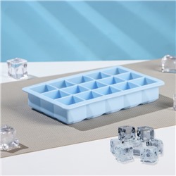 Форма для льда и кондитерских украшений Доляна «Кубик», 11,7×18,7×3 см, силикон, 15 ячеек, 3,5×3,5 см, силикон, цвет голубой