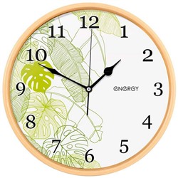 Часы пластиковые настенные кварц  32*4,5 см круг листва белый ЕС-108 Energy (1/10)
