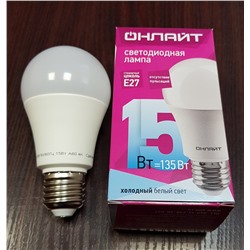 [31201] Лампа светодиодная ОНЛАЙТ OLL-A60-15Вт-230-4K(4000 холодный)-E27 /61150/