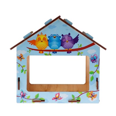 Кормушка деревянная "Дружные птички", с цветным рисунком, 18х13х19 см