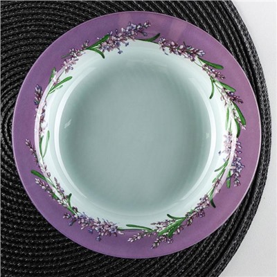 Тарелка стеклянная суповая Доляна «Веточка лаванды», 350 мл, d=18,5 см