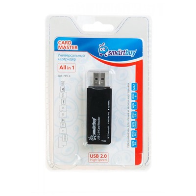 Картридер SBR-749 USB 2.0 - SD/microSD/MS/M2 белый Smartbuy (1/10)