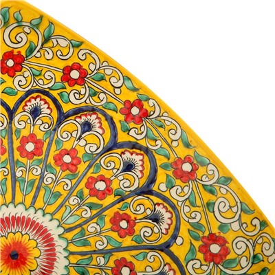 Ляган Риштанская Керамика "Цветы", 28 см, квадратный, жёлтый  микс