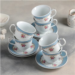 Сервиз чайный керамический Доляна «Иоанна»,12 предметов: 6 чашек 220 мл, 6 блюдец d=14 см, цвет белый