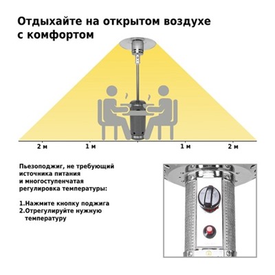 Обогреватель газовый, уличный, 81 × 45 × 219 см, серый, Aesto A-01T