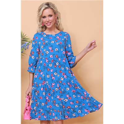 Платье голубое с цветочным принтом