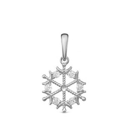 Серебряная подвеска "Снежинка" с бесцветными фианитами  - 954
