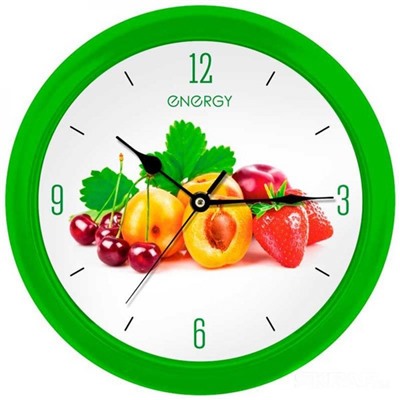 Часы пластиковые настенные кварц  25*3,8 см круг зеленый фрукты ЕС-112 Energy (1/20)