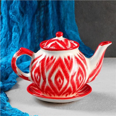 Набор чайный Риштанская керамика "Атлас", 9 предметов (чайник-0,8л,пиалы-0,5/0,3л)