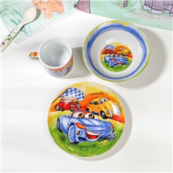 Набор детской посуды Доляна «Гонки», 3 предмета: кружка 230 мл, миска 400 мл, тарелка d=18 см