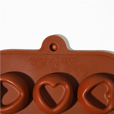 Форма для льда и кондитерских украшений Доляна «Сердце», 23,2×12×1 см, силикон, 15 ячеек, цвет шоколадный