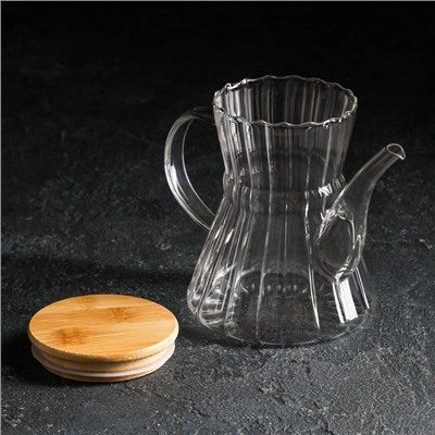 Чайник стеклянный заварочный с бамбуковой крышкой «Эко. Восток», 600 мл, 18×11,5×14 см, без сита