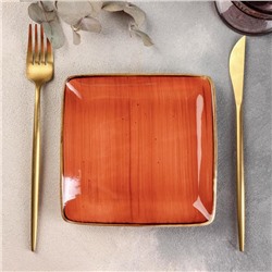 Тарелка керамическая квадратная «Сапфир», 15×15 см, цвет оранжевый