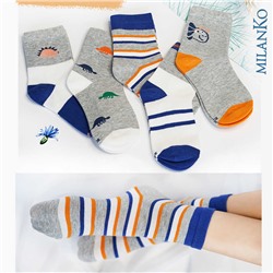 Детские хлопковые носки  "Дино сине-оранжевые" MilanKo D-222