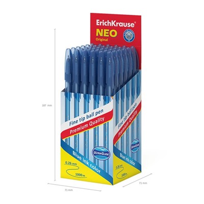 Ручка шариковая ErichKrause Neo Original, игольчатый узел 0,7 мм, чернила синие