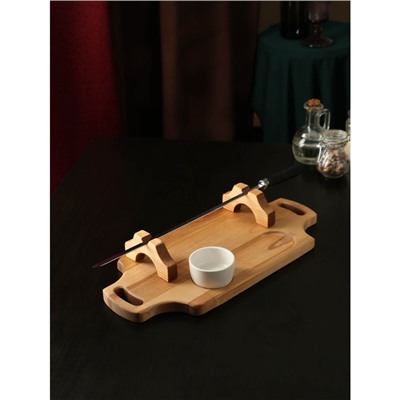 Подарочный набор для подачи шашлыка: доска-тарелка 40×18×5.5 см, шампур 1 шт, опохало, соусник, берёза