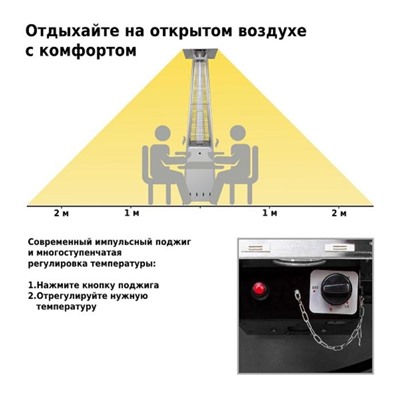 Обогреватель газовый, уличный, 75 × 18 × 138 см, серый, Aesto A-05