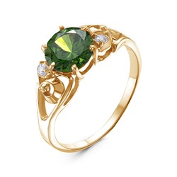 Позолоченное кольцо с зеленым фианитом - 1225 - п