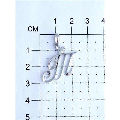 Серебряная подвеска " Буква Т " с бесцветными фианитами  - 142