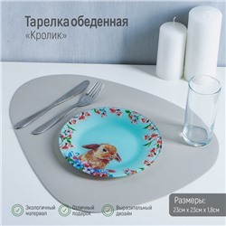 Тарелка стеклянная обеденная Доляна «Кролик», d=23 см, цвет голубой