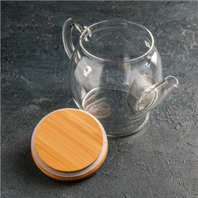 Чайник стеклянный заварочный с бамбуковой крышкой и металлическим фильтром «Эко. Бабл», 800 мл, 22×12,5×15 см