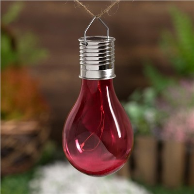 Садовый светильник на солнечной батарее «Лампочка красная», 8 × 14 × 8 см, 5 LED, свечение белое