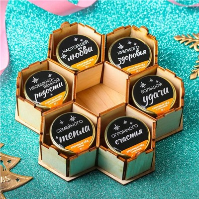 Подарочный набор крем-мёда «С Новым годом» в деревянной коробке-сотах, 30 г. x 6 шт.