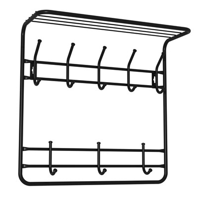 Вешалка металлическая настенная 60*22*58 см 8 крючков с полкой черный 60 ЗМИ (1/1)