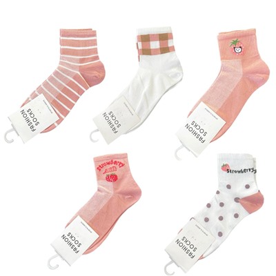 Хлопковые носки FASHION SOCKS (бело-розовые)