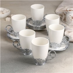 Сервиз чайный керамический «Ажур», 12 предметов: 6 кружек 120 мл, 6 блюдец d=11 см, цвет белый