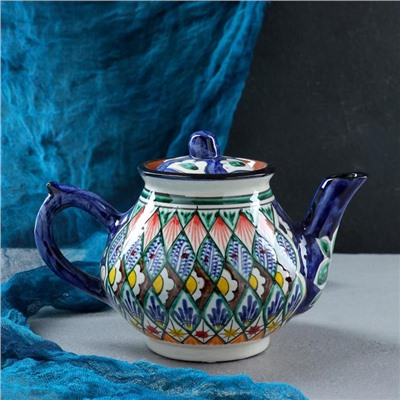 Чайник Риштанская Керамика "Цветы", 700 мл, синий микс