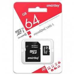 Карта памяти micro SDXC 64 GB Class 10 UHS-1 с адаптером SD Smartbuy (1/10)