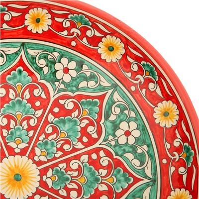 Ляган Риштанская Керамика "Цветы", 31 см, красный